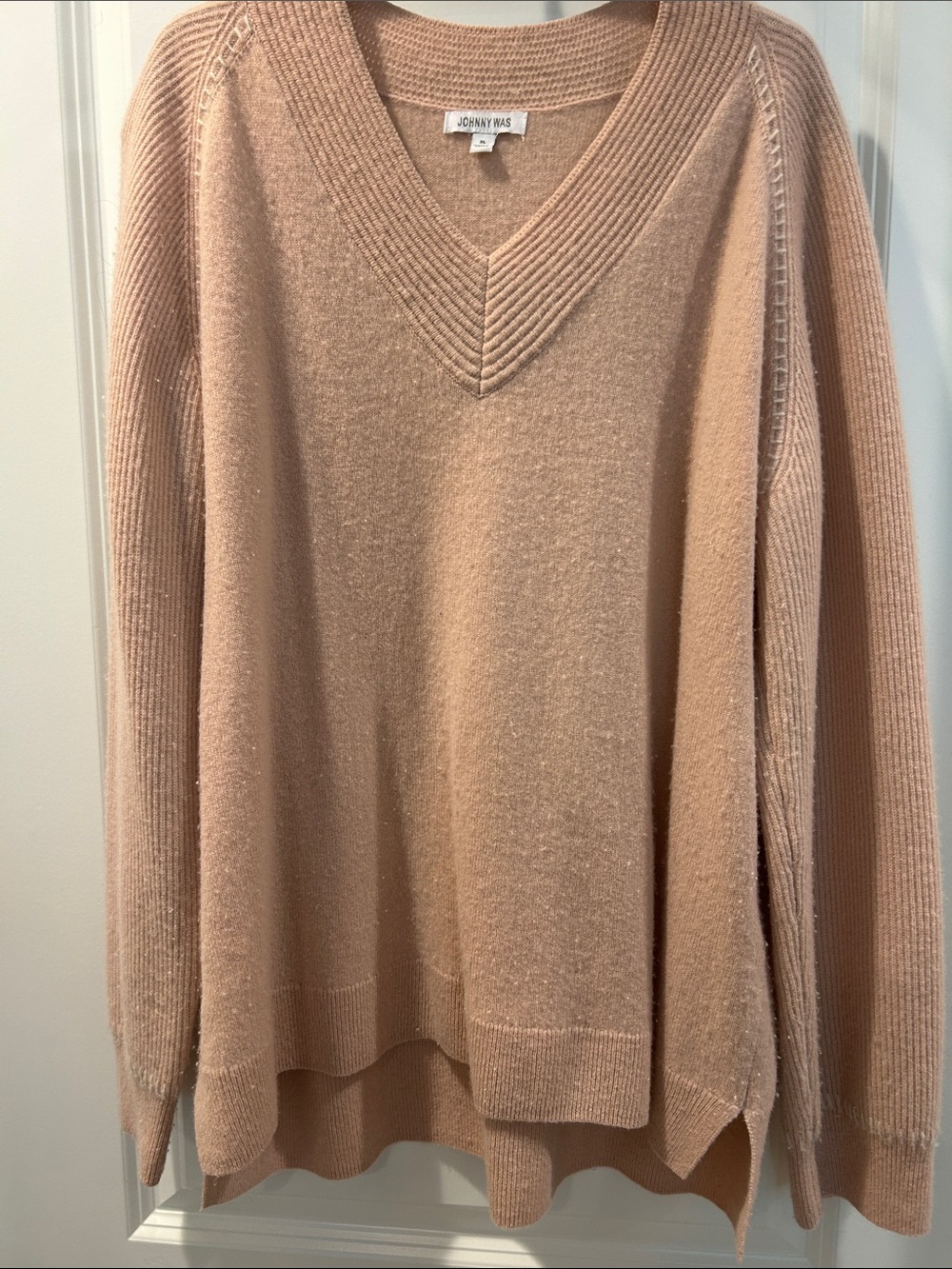 Johnny Was Blush Pink Cashmere V-Neck Sweater